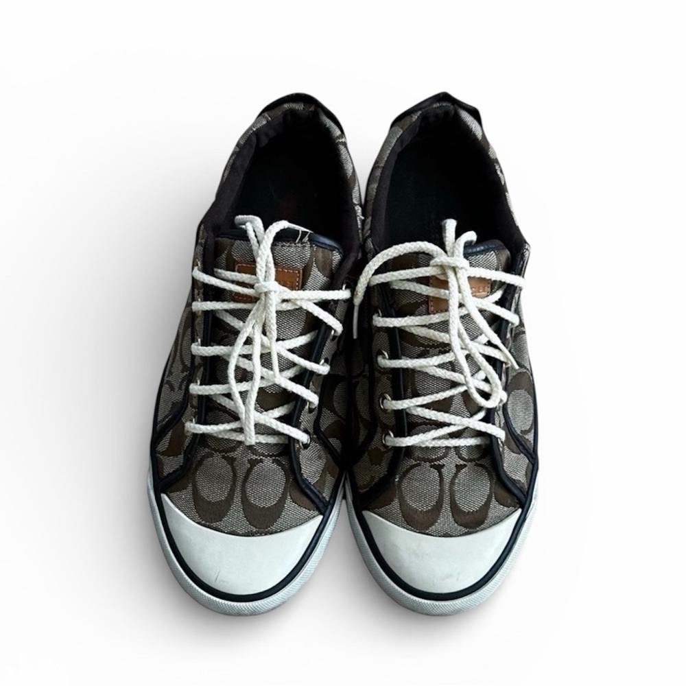 Coach Barrett Signature Sneakers Brown Tan Logo Canvas Shoes Women’s 9